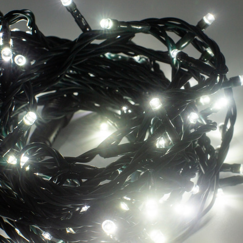 Imagen 4 de 4 de Serie Luces Navidad Blanca Cable Verde Luz Fija 10mt 100 Led