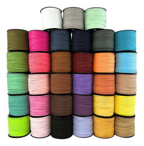 Kit Fio Cordão Couro Tira Camurça Suede 3mm Cor 10pç