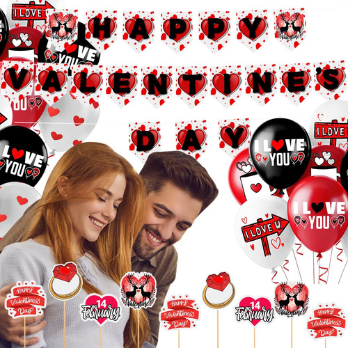 Set De Banderas Con Globos Para Fiesta De San Valentín, Deco