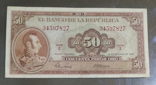 Billete De 50 Pesos Año 1967 ,;estado Muy Bueno 7.5