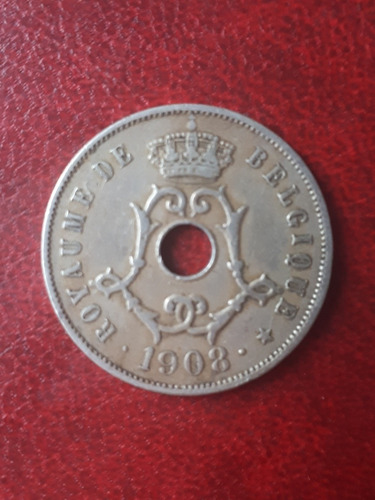 Moneda Bélgica 1908 25 Cent. 