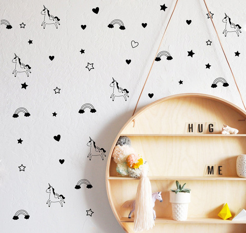 Calcomanía De Pared Con Diseño De Unicornio Y Estrellas De A