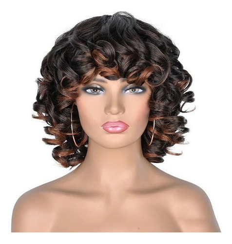 1 Peluca Afro Marrón Degradado Negro Rizado For Mujer