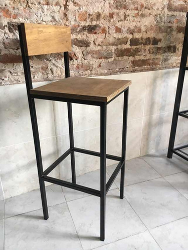 Imagen 4 de 8 de Taburete Barra Bar Hierro Madera C/respaldo 35x35 Cerveceria