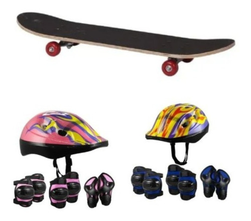 Skate Patineta  Con Lija + Casco Y Protectores