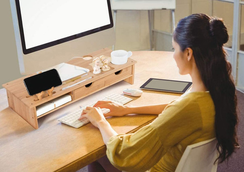 Soporte Para Monitor De 2 Niveles Con Cajones Ajustable
