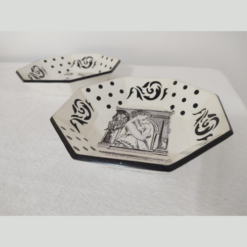 Set 2 Platos Pintados A Mano Artesanales Decorativos Blanco Byn