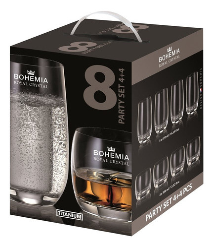 Set De 8 Vasos Cristal Bohemia 4x350ml 4x470ml