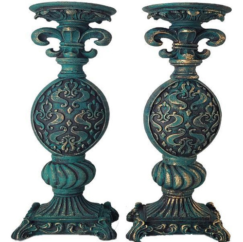 Par De Castiçal Flor Lis Pedestal Decoração Vela 38cm 22320