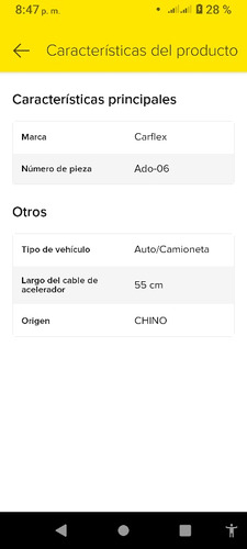 Guaya De Acelerador Ado-06 Para D100/d300 Largo 55 Cts Marca