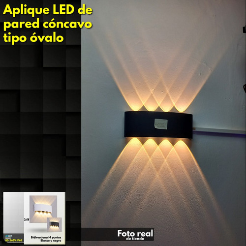 Aplique Led De Pared Concavo Bd 2x4w 3000k 85-265v Ovalo Bl