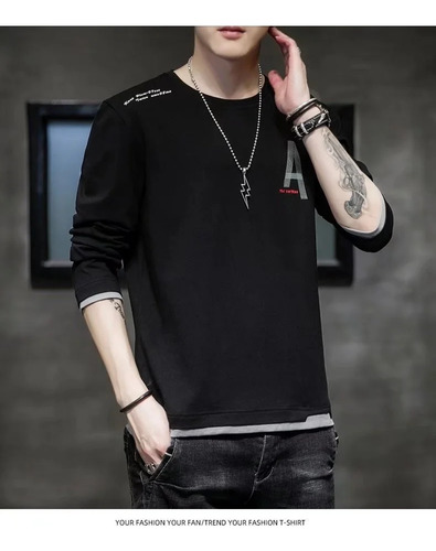 Camiseta De Manga Larga Con Estampado Casual Y Corte Ajustad
