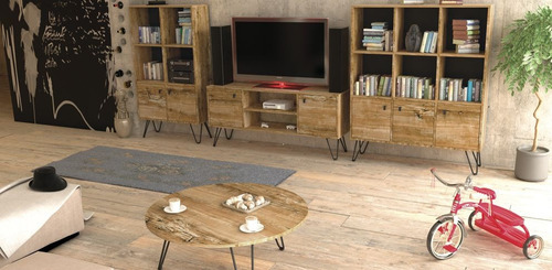Mueble De Tv Rack Para Tv Led Tele Televisor Hasta 60'' Con 2 Puertas 2 Estantes Mdf 140cm Color Atakama Negro Industrial Patas De Hierro Dielfe Re141 Atakama