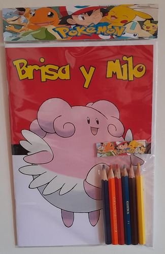 Libro P/ Colorear Personalizado + 6 Lapices Pikachu Pokemon