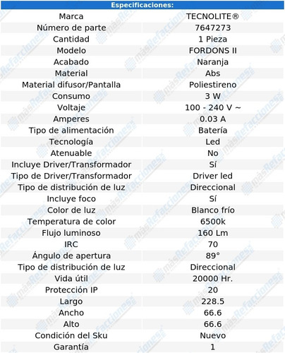 Lampara Recargable Led 89° 3w Naranja Tecnolite Blanco Frío