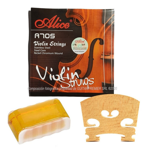 Pack Encordado De Violin 4/4 + Puente De Madera + Resina 