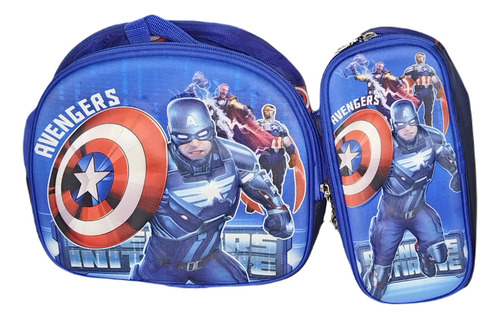 Mochila 3d Con Luz Capitan America En Combo Lapicera + Lonchera