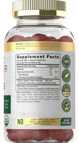 Gomitas Veganas De Vinagre De Sidra De Manzana Carlyle 120u