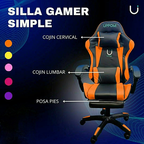 Silla Ganer Ergonómica  Simple, Con Diseño,  Rgb + Corneta