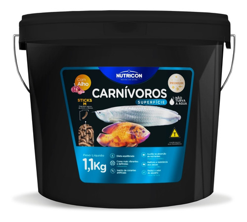 Ração P/ Peixe Carnivoros Superfície Nutricon 1,100kg-balde