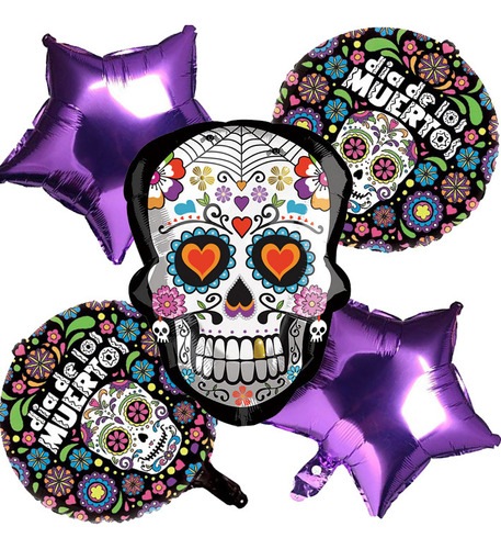 Set 5 Globos Decoracion Halloween Calaverita Dia De Muertos