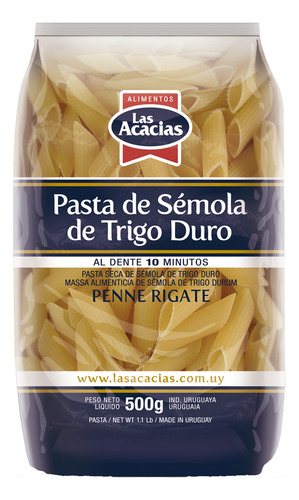 Pasta Sémola Trigo Duro Penne Rigate Las Acacias 500 Grs