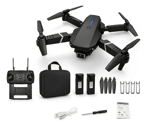 Mini Drone E88 Pro Com Câmera Wifi Com Case 2 Baterias Preto