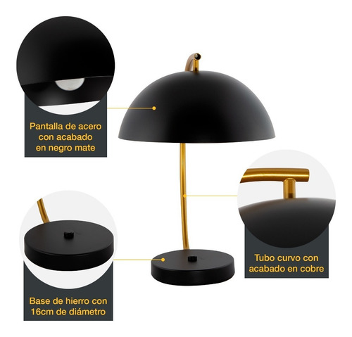 Lámpara De Mesa Moderno Negro Matte 40w E27 1 Luz