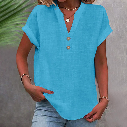 Camisa Casual Con Botones Lisos A La Moda Transpirable Para