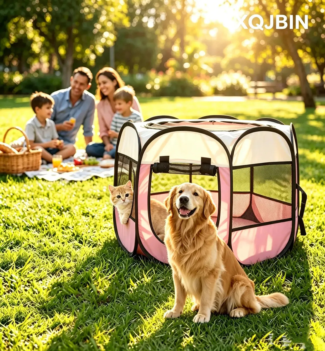 Barraca dobrável para animais de estimação, XQJBIN cerca portátil para animais de estimação, sala de parto para gatos, gaiola pequena para cães, uso geral interno/externo, rosa