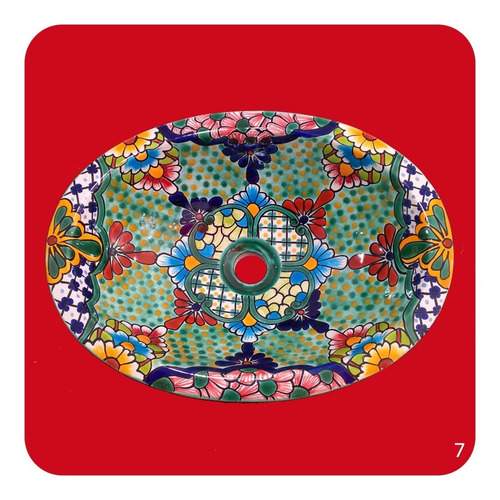 Imagen 1 de 2 de Lavabo Chico Beige De Cerámica Tipo Talavera 40x30x14 Cm M7