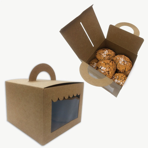 Caja Para Cookies Golosinas Regalos Kraft C/ Visor Pack X50