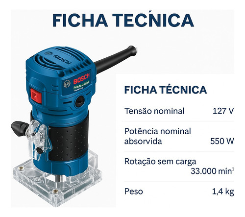 Tupia Manual Gkf550 Bosch 127v + Fresas Para Madeira