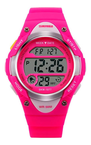 Reloj Niños Niñas Skmei 1077 Sumergible Alarma Cronometro Color de la malla Fucsia