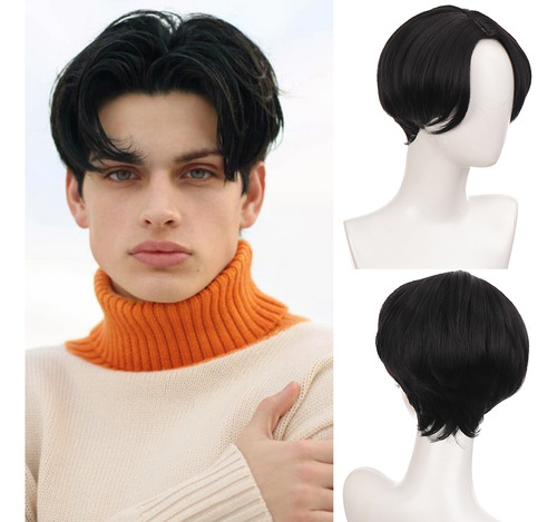 Peluca De Pelo Sintético Corto En La Parte Media Para Hombre
