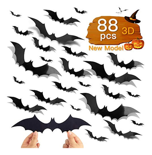 88 Pcs Diy Murciélagos 3d Decoraciones De Halloween, 4 Tamañ