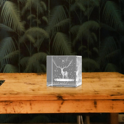 6 Cubo De Cristal 3d Gravura Peso Papel Lembranças Alce