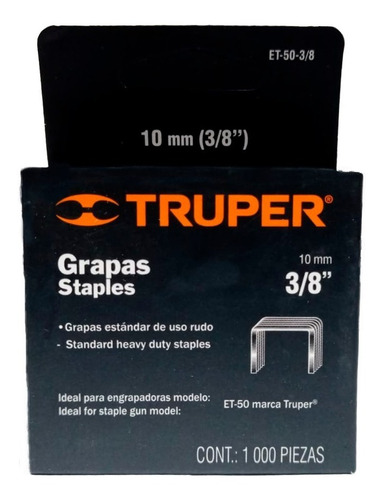 Grapas X2 3/8 Truper 10,0mm Et-50 Tapizar 1000pcs