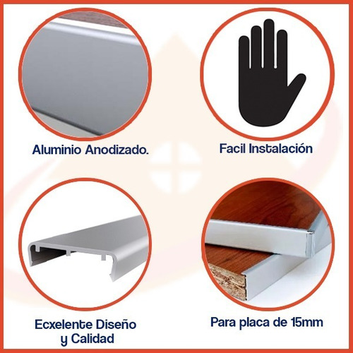 Imagen 4 de 10 de Tapacanto U Euro Aluminio 15 Mm Mueble Puerta Cajon Cocina