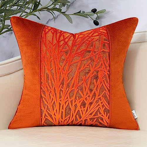 Funda De Almohada Ramas De Terciopelo Naranja Sofá, Ca...