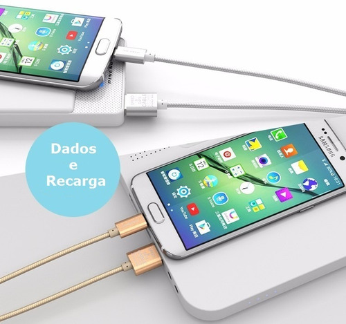 Imagem 4 de 6 de Cabo V8 Micro Usb Power Bank Curto Blindado Turbo 3a - 20 Cm