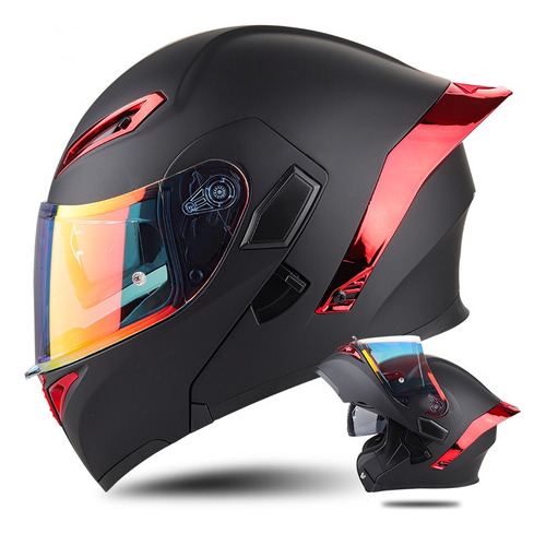 Casco De Moto Con Doble Espejo, Cara Completa, Negro, Unisex