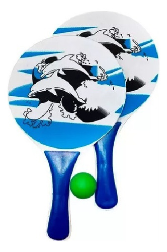 Kit Playa Paleta Playera Madera X2 Con Pelota