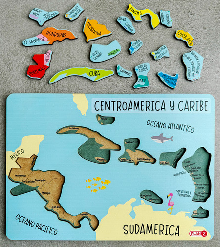 Puzzle Encastre Rompecabeza Madera Mapa Centroamerica Caribe