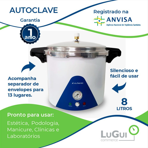 Autoclave Podologia Salão De Beleza 8 Litros 110v Volare Med