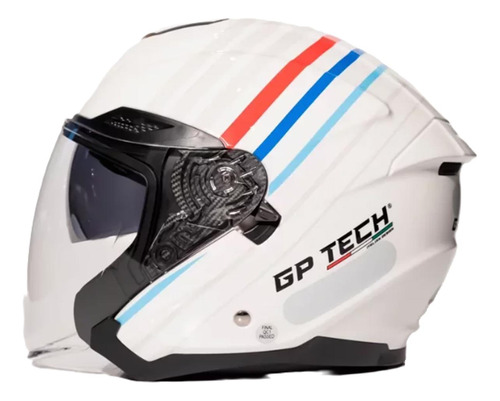Capacete Aberto Gp Tech Of669 Range Branco Azul Moto Oculos
