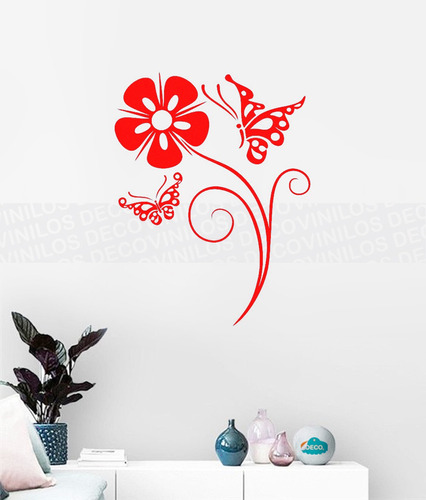 Vinilo Decorativo Personalizado Flor Mariposa