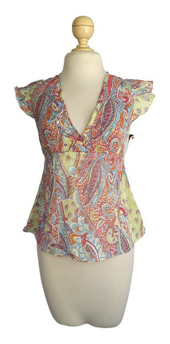 Blusa Con Estampado Paisley Con Cinto Multicolor