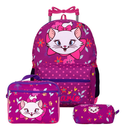 Kit Mochila Feminina Escolar De Rodinha Marie Com Lancheira