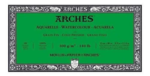 Papel Para Acuarela Arches En Block 15x30 Cm 300 Gr Fino